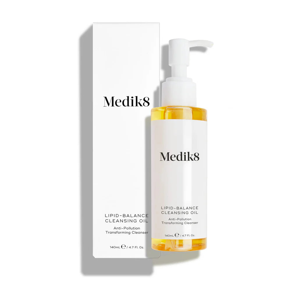 Medik8 lipid-balance cleansing oil bottle and packaging on a white background